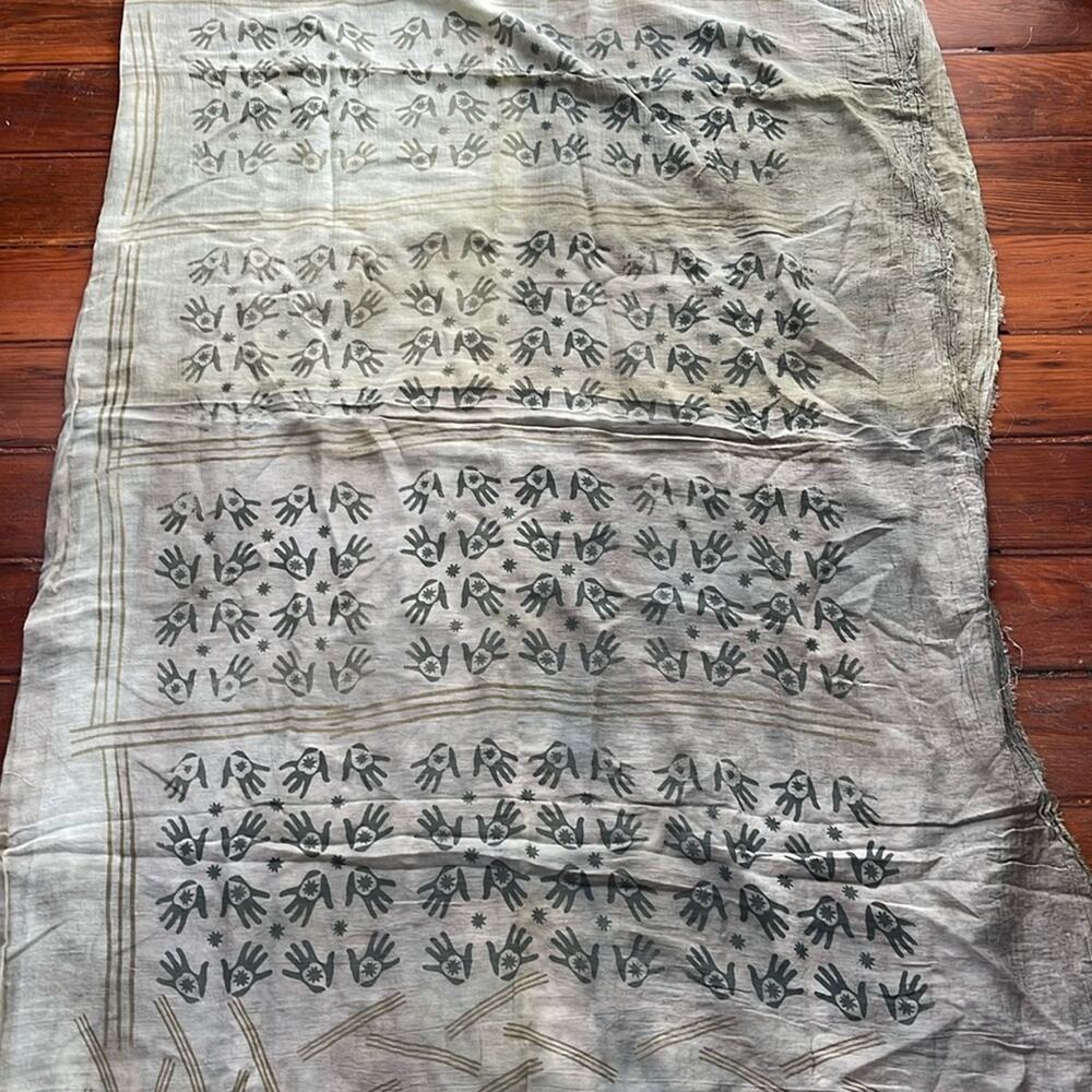 Handmade Block print raw hem boho hippie art to wear blanket scarf tableclothe